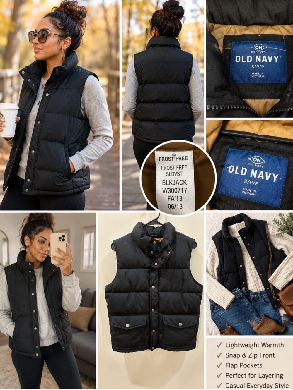 Old Navy Puffer Vest Womens Small Black Utility Gorpcore Grunge Hiker Frost Free